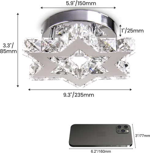 Miniatura 7 de Mini Lámpara de Araña LED de Cristal - Lámpara de Techo Empotrada Regulable Moderna con Control Remoto - Pequeña Lámpara de Araña de Estrella