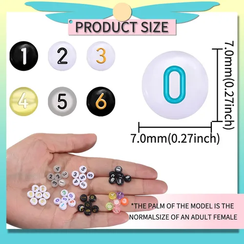Miniatura 2 de 700 cuentas redondas de acrílico árabe de 0 a 9 números de cada color, 100 cuentas para manualidades con agujeros para pulseras, fabricación