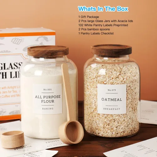Miniatura 5 de CZSZYGHBAO 2 piezas tarros de vidrio grandes con tapa hermética, tarros de vidrio para almacenamiento de alimentos para té, especias, cereales, 2000