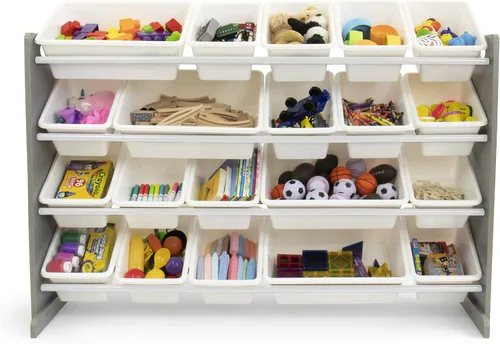 Miniatura 5 de Humble Crew Organizador de juguetes extra grande con 20 contenedores de plástico – Estantería de almacenamiento gris/blanco con estantes de 4