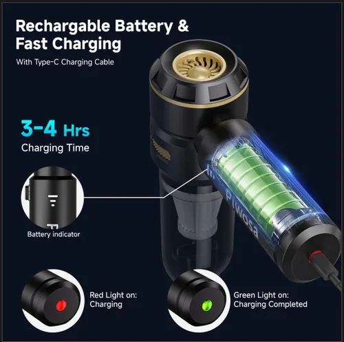 Miniatura 3 de Aspiradora de Mano Inalámbrica, Aspiradora para Automóvil con Motor sin Escobillas, Aspiradora de Succión Fuerte y Sopladores de Aire Comprimido