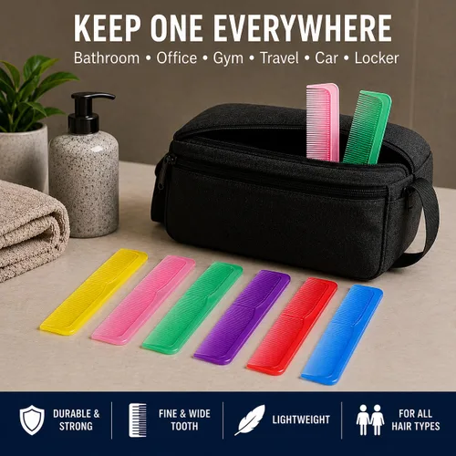 Miniatura 6 de Juego de 6 peines profesionales de 9 pulgadas con dientes finos y anchos, peine de peluquería duradero para hombres y mujeres, desenredante, corte