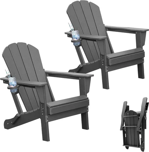 TextuAruba - Juego de 2 sillas plegables Adirondack para todo tipo de clima, sillas de patio para todo tipo de clima con soporte para tazas, silla