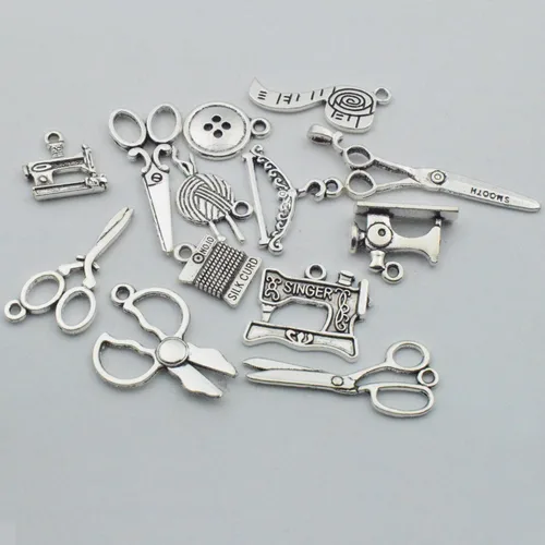 Miniatura 3 de Youdiyla Colección de 68 dijes de costura plateados, mezcla de hilo de tijera antiguos, hilo de tijera, colgante, suministros de metal, hallazgos