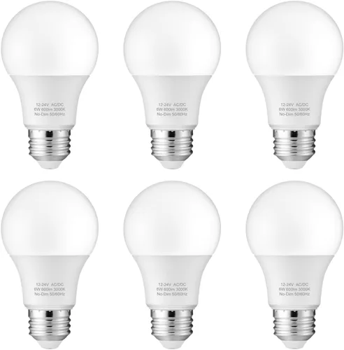 Maelsrlg Bombilla LED de 12 V, 6 W (equivalente a 50 W), blanco cálido 3000 K, 12 V-24 V CA/CC, 600 lúmenes, no regulable, bombillas LED A19 de 12 V