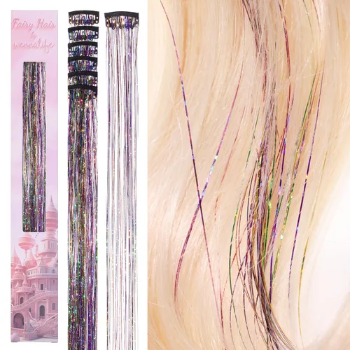 Miniatura 44 de Wennalife 12 piezas de extensiones de cabello azul con clip, extensiones de cabello con clip de colores para niños, pinzas de cabello arcoíris
