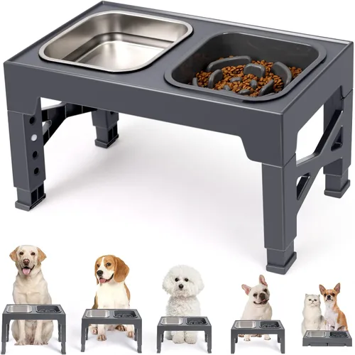 Miniatura 12 de Niubya Cuencos elevados para perros con 2 cuencos de comida de acero inoxidable para perros, cuenco elevado para perros que se ajusta a 5 alturas