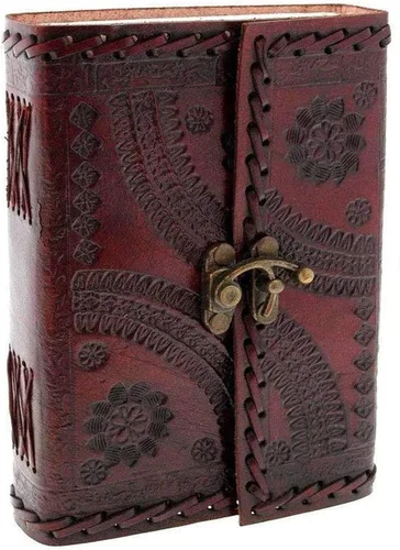 Diario encuadernado en cuero en relieve grande de 8 pulgadas hecho a mano con cerradura marrón genuino antiguo diario personal antiguo diario diario