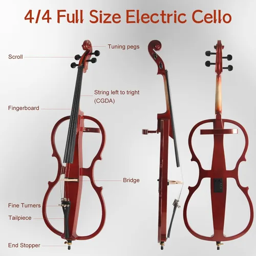Miniatura 2 de Violonchelo eléctrico, violonchelo silencioso de tamaño completo 4/4 con conector para auriculares y bolsa de transporte, violonchelo profesional