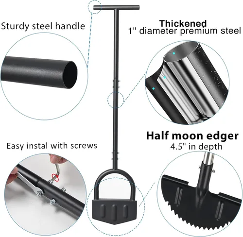 Miniatura 4 de Herramienta de cortacésped, herramienta manual de bordeadora de césped con base ancha, mango largo de 39 pulgadas, borde de mano de acero, pala