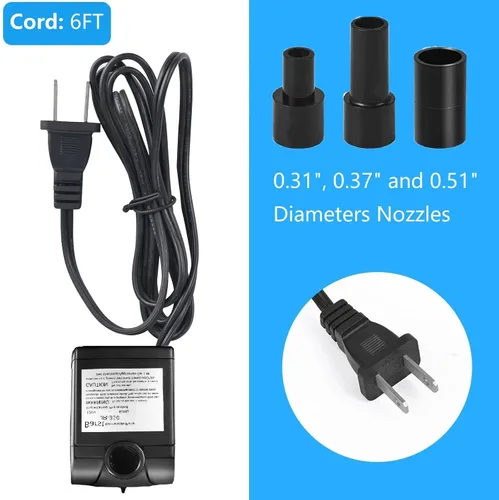Miniatura 3 de BARST Mini bomba de agua sumergible de 40 GPH con cable de alimentación de 6 pies, 2 boquillas 3.2 W, 150 L/H, ultra silencioso para acuario