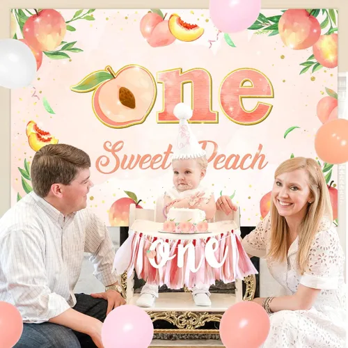 Miniatura 3 de Decoración de cumpleaños de durazno dulce para el primer cumpleaños, decoración para niñas, un dulce melocotón, telón de fondo para primera silla