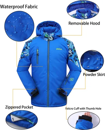 Miniatura 5 de PHIBEE Chaqueta de esquí impermeable transpirable para niños grandes