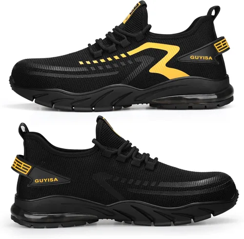 Miniatura 8 de GLANOUDUN Zapatos con punta de acero para hombre, zapatos de trabajo para hombres, zapatos de seguridad ligeros y cómodos, puntera de acero, zapatos