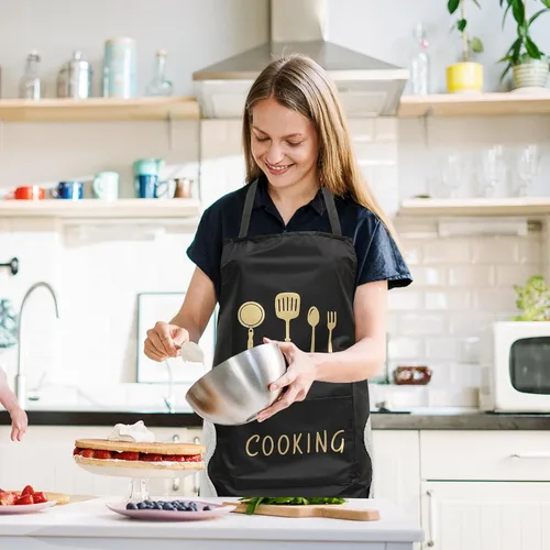 Miniatura 6 de Yardwe 2pcs Waterproof Kitchen Aprons Set Wear-resistant Polyester Cooking Aprons with Hand Wiping Function Oil-proof Household for Unisex Use in