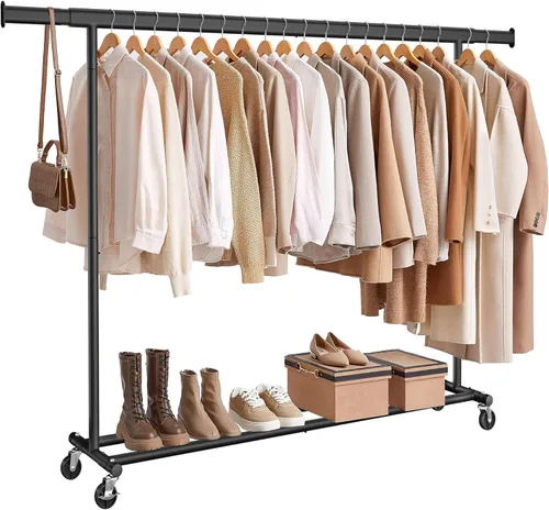 Miniatura 8 de SONGMICS Perchero con ruedas, perchero resistente para colgar ropa, portátil, 17.7 x (36.2-52) x 63.6 pulgadas, con riel extensible, capacidad