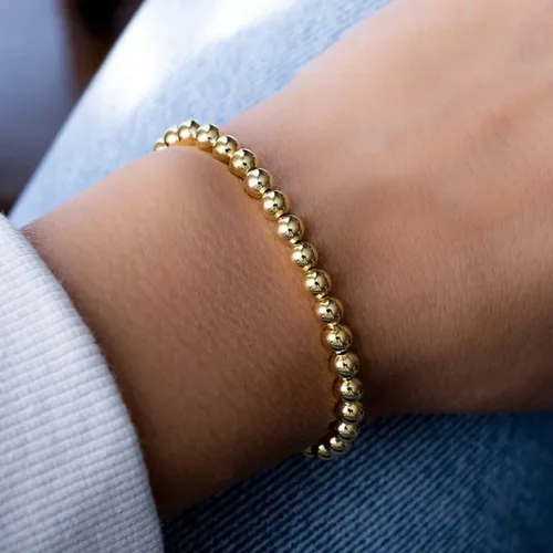 Miniatura 3 de MOZAKA 14 pulseras de cuentas de oro para mujer, chapados en oro de 14 quilates, pulsera elástica de oro para mujer, apilable
