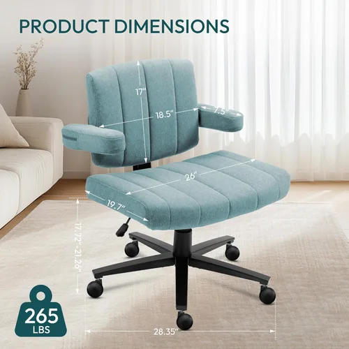Miniatura 8 de Vigosit Silla de oficina entrecruzada, felpa de gran tamaño para sentarse con patas cruzadas, brazos ajustables y ruedas giratorias de 360°