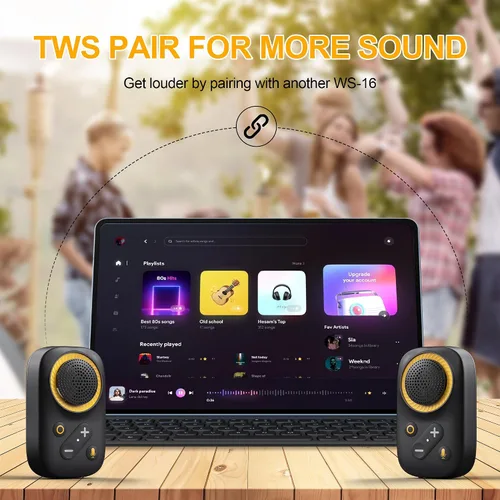 Miniatura 4 de Altavoz Bluetooth portátil, Bluetooth 5.4 Clip en altavoz inalámbrico con micrófono, función TWS, 12 horas de reproducción, IPX5 impermeable, mini