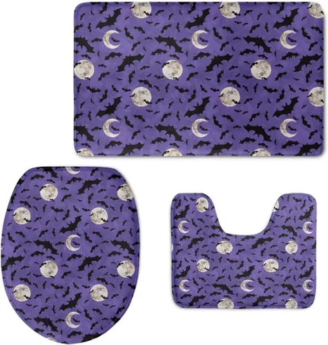Miniatura 12 de Axolotl - Juego de 3 alfombras de baño antideslizantes y lavables para tapa de inodoro y tapete de contorno con respaldo de PVC, juego de tapetes