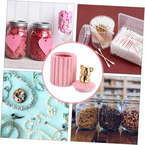 Miniatura 4 de SHOWERORO Adorable tarro de cerámica de animales, organizador de joyas decorativo con tapa para almacenar collares, pulseras y aretes, diseño