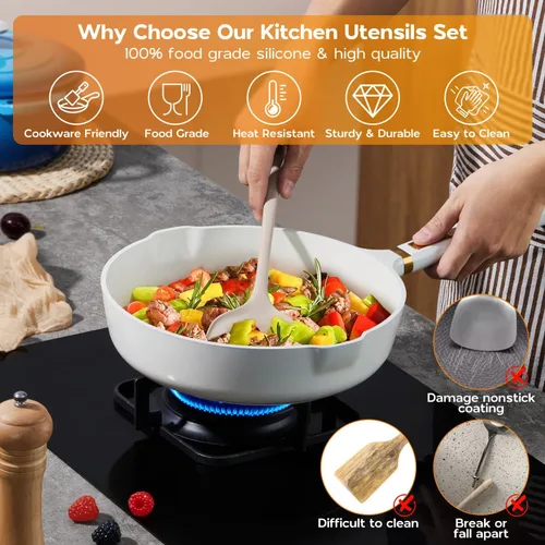 Miniatura 4 de Onader Juego de utensilios de cocina de 10 piezas, utensilios de cocina de silicona no tóxicos, resistentes al calor y aptos para utensilios de 2