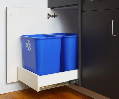Miniatura 3 de United Solutions Papelera de reciclaje de 7 galones / 28 cuartos de galón, se adapta debajo del escritorio y espacios pequeños y estrechos en Azul