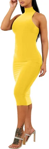 Miniatura 3 de GOBLES Vestido sexy para mujer, cuello alto, elegante, sin mangas, con cuello alto