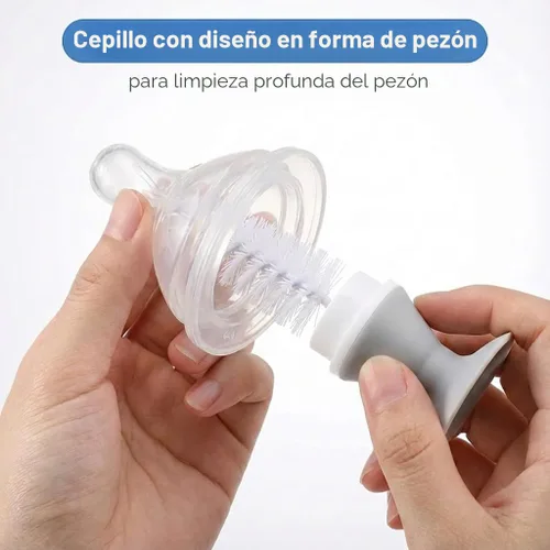 Miniatura 5 de Ariseno Juego de limpiador de biberones 5 en 1, incluye cepillo de nailon y silicona para botellas, tapa, cepillo para popote y pezón, sin BPA (gris)