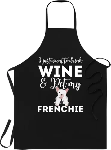 Delantal para perros - Frenchie Drink Wine Pet My French Bulldog Dog Dueño de Cocina Delantales Decoración de Cocina, Negro -