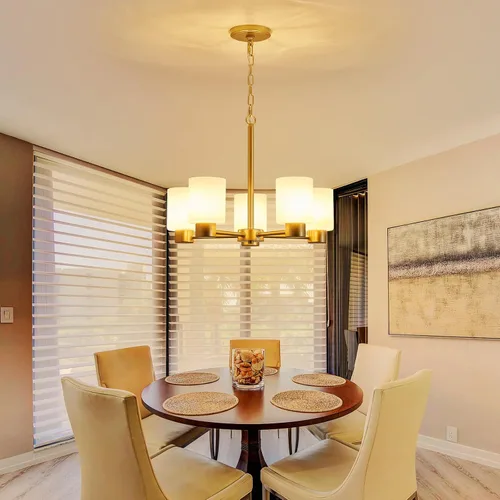Miniatura 7 de WUZUPS Lámpara colgante de 5 luces, pantalla de vidrio blanco esmerilado con iluminación de techo de grano, elegante accesorio moderno para baño