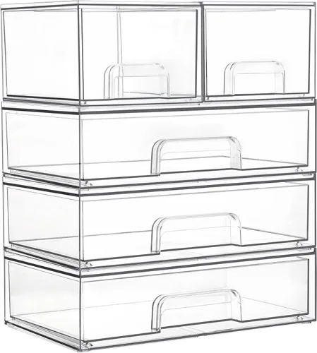 Miniatura 15 de Vtopmart Juego de 3 cajones de almacenamiento apilables, organizadores de plástico transparente para maquillaje, cosméticos, suministros de belleza