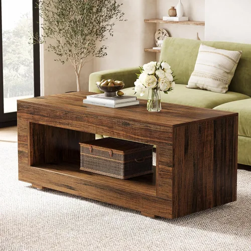 Miniatura 3 de Tribesigns Mesa de centro de madera para sala de estar, mesa de centro moderna de granja de 43.3 pulgadas con almacenamiento, mesa central