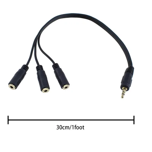 Miniatura 6 de 2 divisor de audio 1M/3F, chapado en oro de 1 pie TRRS macho de 0.138 in a conector estéreo hembra de 0.118 x 0.138 in 1 entrada 3 salidas divisor