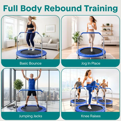 Miniatura 7 de SereneLife Mini trampolín plegable de 40 pulgadas para adultos, rebotador de fitness compacto con mango de espuma ajustable, trampolín de ejercicio