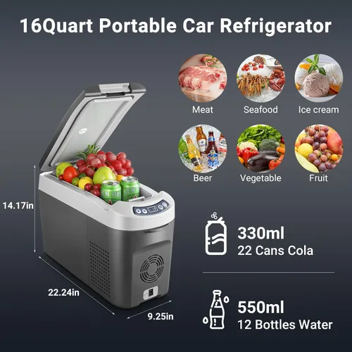 Miniatura 2 de BODEGA BODEGACOOLER - Refrigerador de coche de 12 voltios, refrigerador pequeño de 16 cuartos de galón (15 litros), congelador portátil