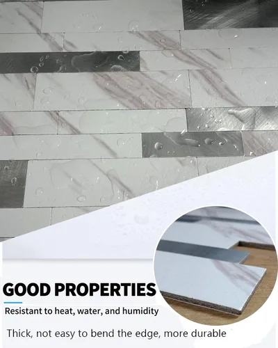 Miniatura 3 de XUANINY 10 hojas de azulejos metálicos despegar y pegar para protector contra salpicaduras, autoadhesivos de aluminio 3D, adhesivos de pared