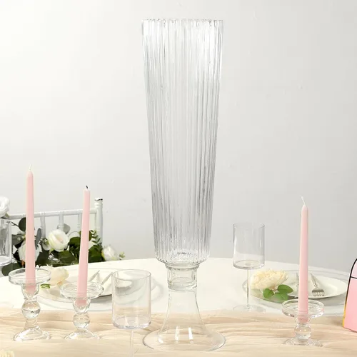 Miniatura 10 de Efavormart - Juego de 2 centros de mesa de trompeta con adornos de cristal transparente de 31 pulgadas, jarrón reversible de plástico para flores