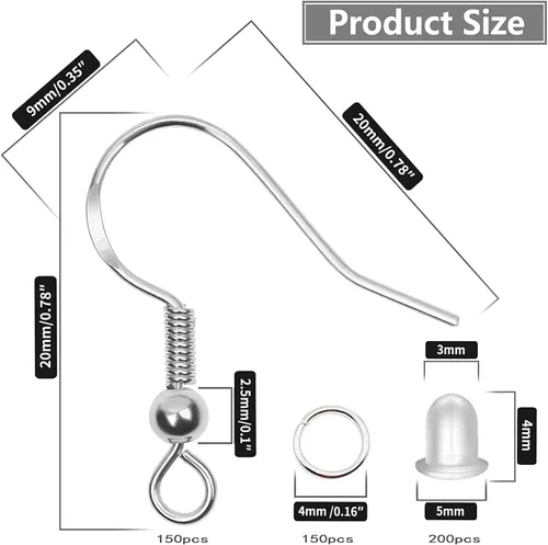 Miniatura 5 de Ganchos para aretes hipoalergénicos 500 unidades/75 pares, kit para hacer aretes, alambres para aretes con ganchos de anzuelo de pescado y anillos
