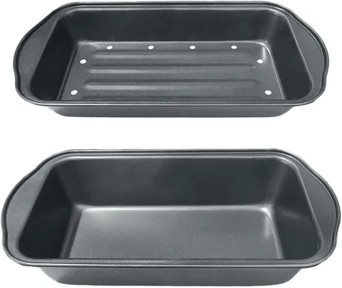 Miniatura 8 de Evelots Pan de carne que drena grasa, antiadherente, para cocinar, hornear, más sabor, juego de 2 piezas