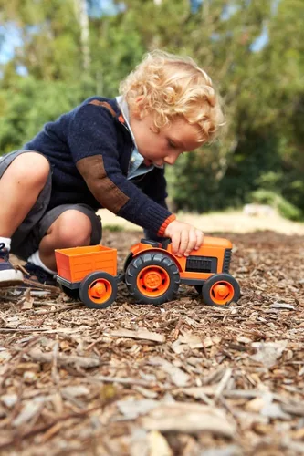 Miniatura 6 de Green Toys Tractor, naranja, juego de simulación, habilidades motoras, vehículo de juguete para niños. Sin BPA, ftalatos, PVC, apto