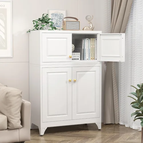 Miniatura 6 de Armario de almacenamiento de metal con puertas, gabinetes de almacenamiento de cocina pequeños, gabinete de pared blanco, gabinete de oficina