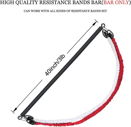 Miniatura 2 de Barra de banda de resistencia para fitness, barra de entrenamiento de pilates de acero portátil para ejercicio, barra de 3 piezas para bandas