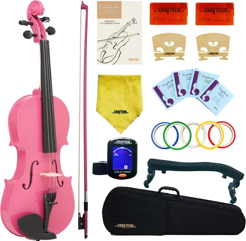 Miniatura 11 de CRAFTEEM 1/2 Conjunto de violín negro premium hecho a mano para principiantes, adultos y niños con cinta adhesiva para dedos de 5 colores - Violín