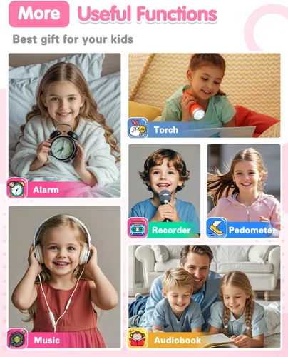 Miniatura 7 de Reloj inteligente impermeable para niños, niñas, juguetes para niñas de 6 a 8 años, reloj para niños con 32 juegos, cámara dual, pantalla táctil HD
