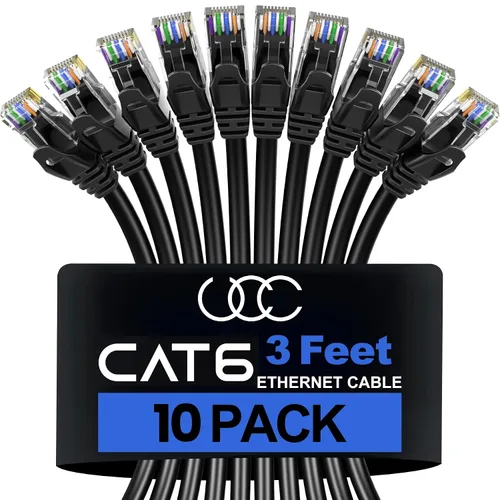 Ultra Clarity Cables Cable Ethernet Cat 6 de 3 pies (paquete de 10), cable de conexión Cat6, cable de red Ethernet de alta velocidad de 10 Gbps 500