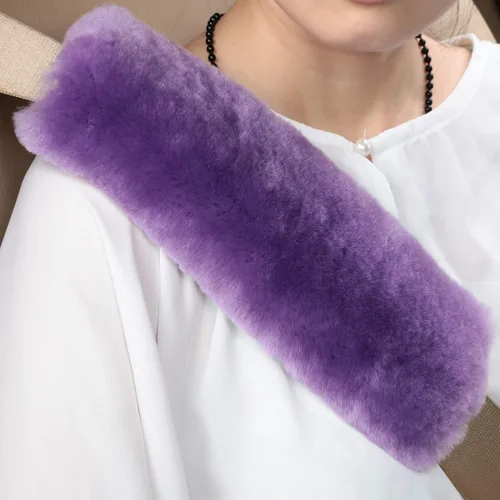Miniatura 9 de Funda para cinturón de seguridad de automóvil de lana de oveja genuina suave, 2 piezas, almohadilla para hombro del cinturón de seguridad para una