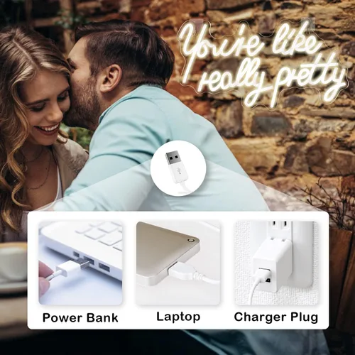Miniatura 7 de Lucunstar Letrero de neón «You're Like Really Pretty» en color blanco cálido, luz LED de neón para decoración de pared, letrero iluminado para boda