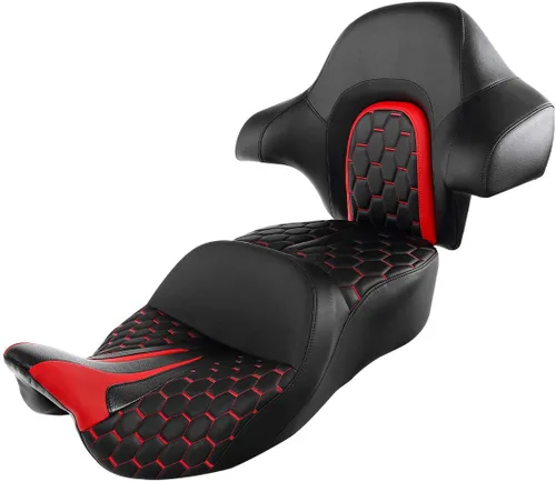Miniatura 45 de C.C. RIDER Asiento de conductor, piloto y pasajero de una pieza con diamante, asiento de 2 plazas para Harley Touring Road King FLHR, Street Glide