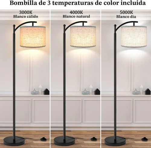 Miniatura 2 de Rottogoon - Lámpara de pie para sala de estar, lámpara de pie LED con 2 pantallas para dormitorio, incluye bombilla LED de 9 W - Negro Sombra